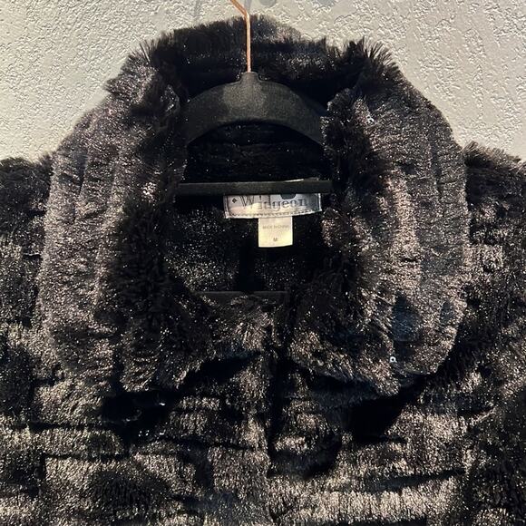 Widgeon Girls Black Super Soft Faux Fur Jacket with Sequins & Pockets - Size M - Picture 2 of 6